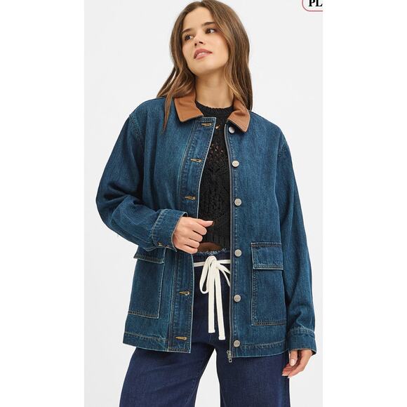 Risen Womens Size Small Barn Coat Denim Dark Jacket  Zipper Button Up NEW - Picture 1 of 6